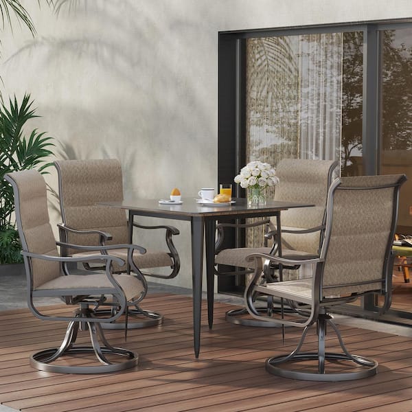 Outdoor Metal Dining Armchairs (Set of 4) in Beige-Gentle Rocking Motion and 360° Swivel Bliss