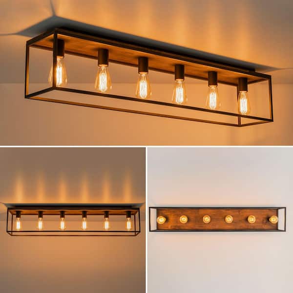 Velar 43 in. 6-Light Modern Farmhouse Matte Black Flush Mount Ceiling Light for Living Room Kitchen Island