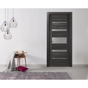 24 in. x 80 in. Kina Gray Oak Right-Hand Solid Core Composite 5-Lite Frosted Glass Single Prehung Interior Door