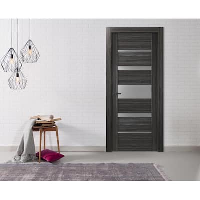 30 in. x 80 in. Kina Gray Oak Finished Frosted Glass 5 Lite Solid Core Wood Composite Interior Door Slab No Bore