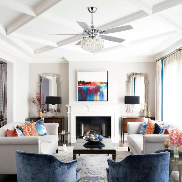 Zuniga 52 in. Indoor Chrome Downrod Mount Crystal Chandelier Ceiling Fan with Light Kit and Remote Control