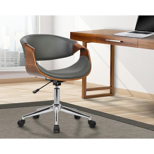 Armen Living Geneva 33 in. Gray Faux Leather and Chrome Finish Mid-Century Office Chair