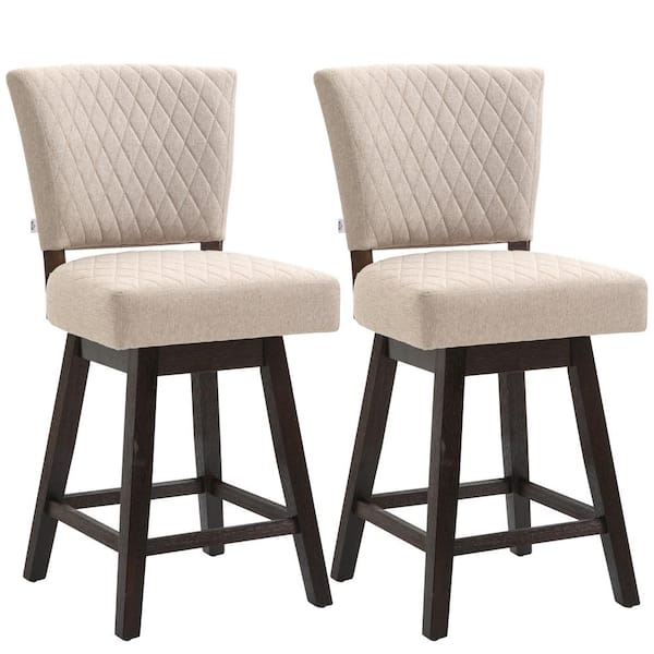 HOMCOM 40.25 in. Beige Counter Height Rubber Wood Frame 26.5" Bar Stools with Footrests (Set of 2)