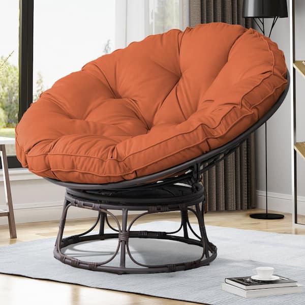 JOYSIDE Patio Wicker Outdoor Papasan Lounge Chair with Orange Cushion