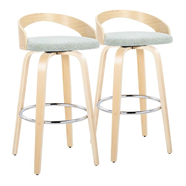 Lumisource Grotto 29.5 in. Light Green Fabric, Natural Wood, and Chrome Metal Fixed-Height Bar Stool (Set of 2)