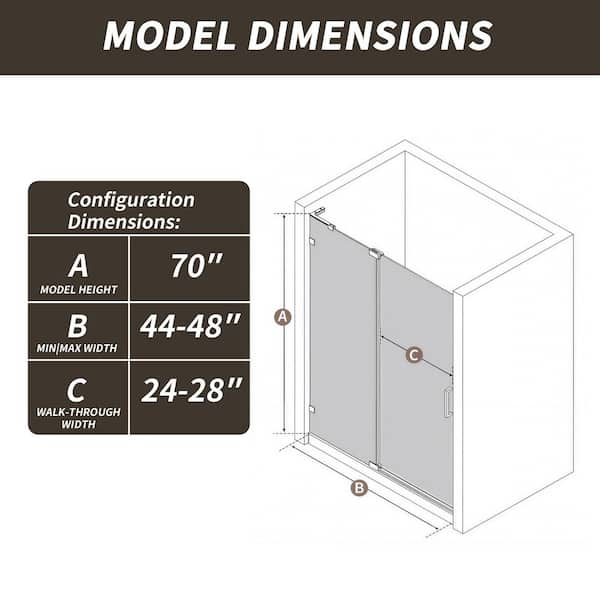 Rozz Moss AERO 43-48 in. W x 70 in. H Frameless Pivot Shower Door