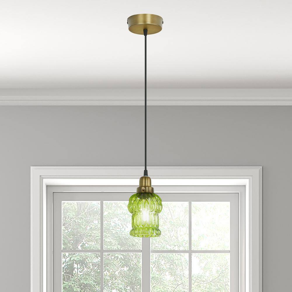 Green and Gold Glass Pendant Light with Adjustable Cord