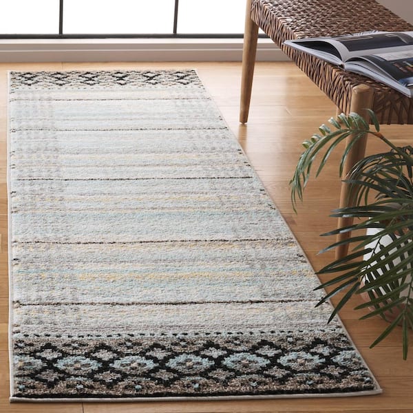 Adirondack Ivory/Blue Gray 3 ft. x 8 ft. Diamond Border Runner Rug