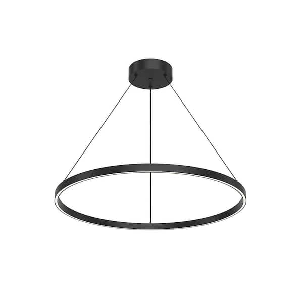 Cerchio 32 in. 1 Light 78-Watt Black Integrated LED Pendant Light