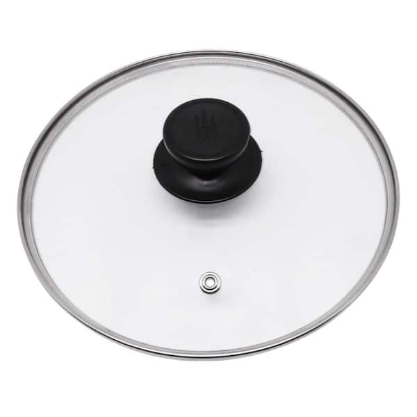 1-Piece Clear Tempered Glass Universal Pan Lid with Stainless Steel Rim, Steam Vent, Heat-Resistant Handle