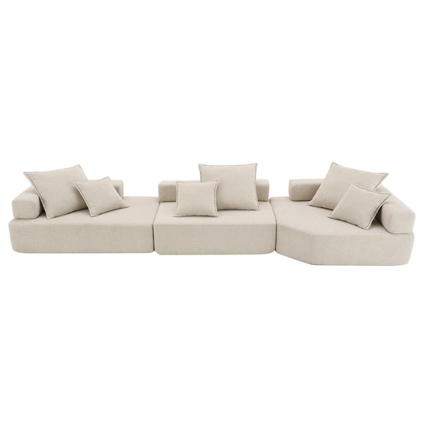 Polibi 151.5 in. Square Arm Fabric Rectangle Sofa with 3 Pcs Free Combination in. Beige