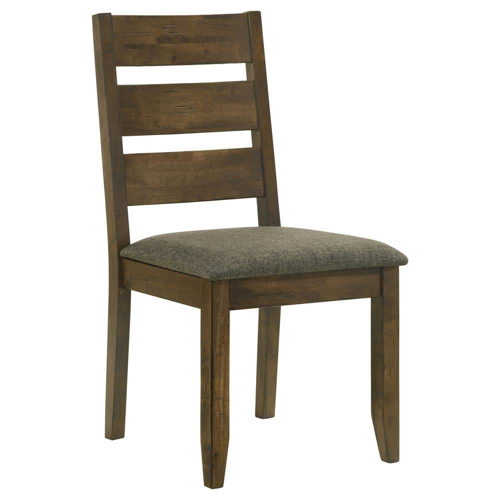 Knotty Nutmeg Wooden Ladderback Side Chair with Grey Upholstery
