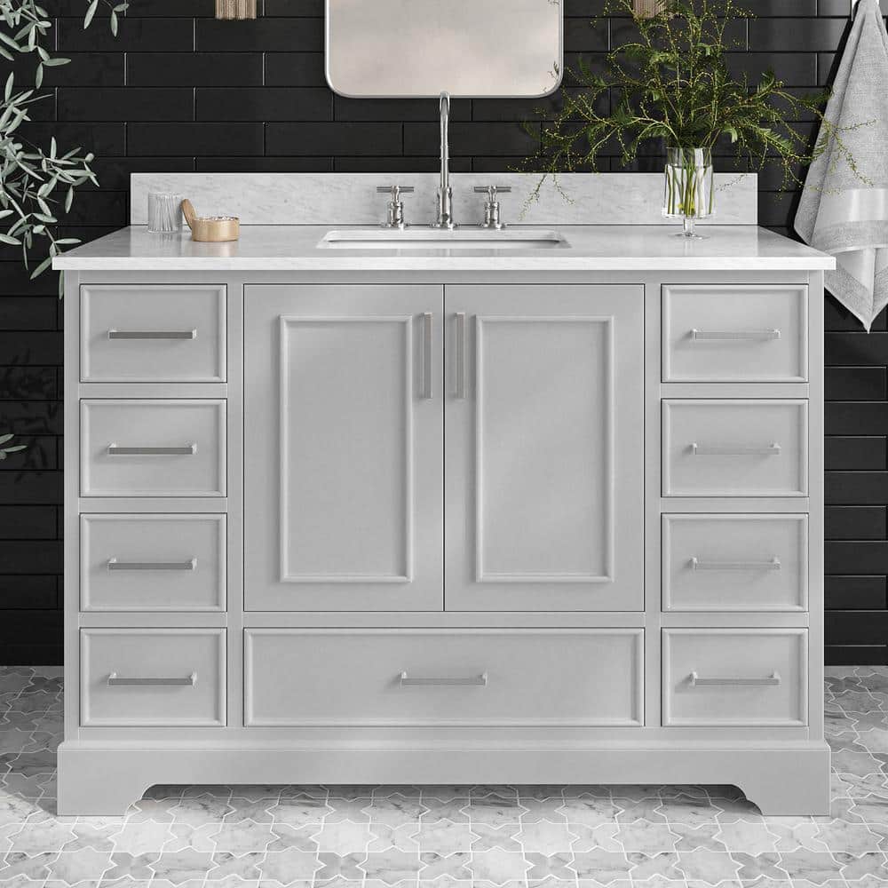 Stafford 48 in. Single Sink Freestanding Bathroom Vanity in Gray with 0.75 in. Carrara White Marble Top price history on PriceWatchPro