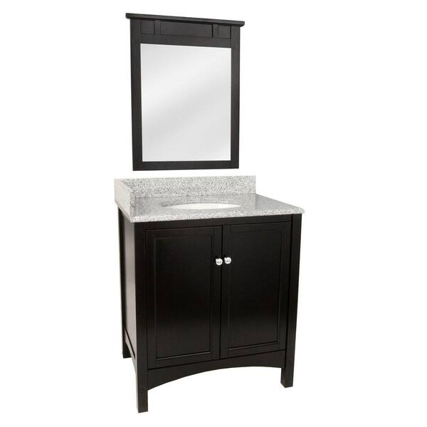 Home Decorators Collection Haven 31 in. Vanity in Espresso with Granite Vanity Top in Rushmore Grey and 25 in. Mirror in Espresso