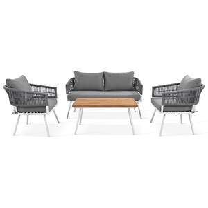 Boho 4-Piece Metal Patio Conversation Set with Coffee Table, Loveseat Sofa and Grey Thick Cushions