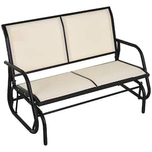 2-Person Beige Metal Outdoor Glider Bench, Patio Glider Loveseat Chair with Powder Coated Steel Frame for Backyard, Lawn