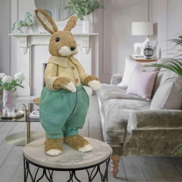 National Tree Company 24 in. Teal and Tan Dressed Mr Bunny EG79 
