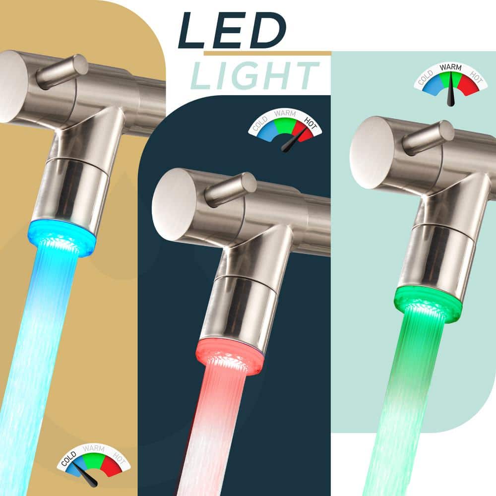 Brushed Nickel Pull-Out Spray Kitchen Faucet with LED Light