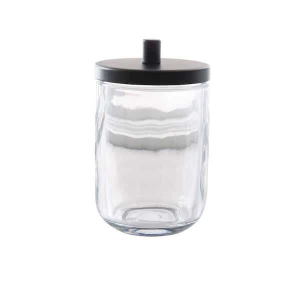 JASPER COTTON JAR GLASS CLEAR W/BLACK