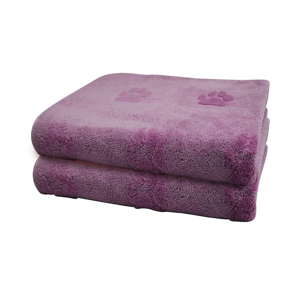 2 Pack Large Microfiber Purple Dog Paw Bath Towels 27.5 in. x 40 in.