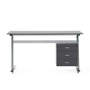 55 in. Rectangular Black 3 Drawer Computer Desk with Built-In Storage