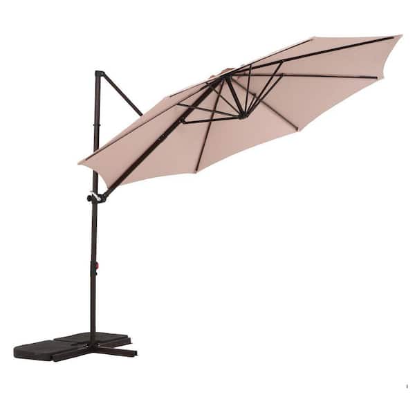 10 ft. Cantilever Market Solar Tilt Patio Umbrella, 360° rotation with Cross Base, in Champagne
