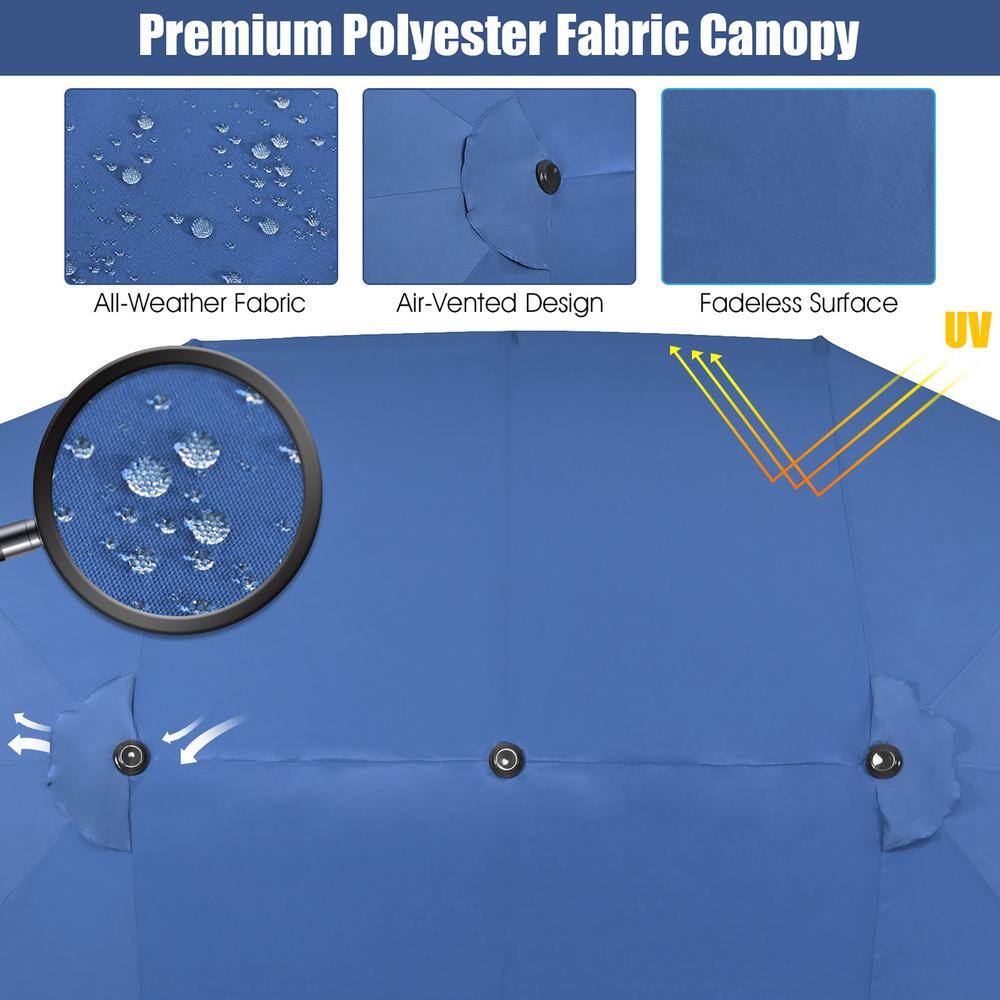 Navy Double-Sided 15ft Patio Umbrella with Hand Crank
