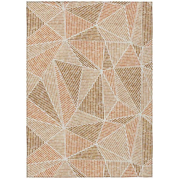 Terra Cotta, Beige, Salmon 5 ft. x 8 ft. Woven Geometric Polyester Rectangle Indoor/Outdoor Area Rug