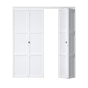 72 in. x 80.5 in. 3-Lite Panel Composite Solid Core MDF White Finished Closet Bifold Door with Hardware