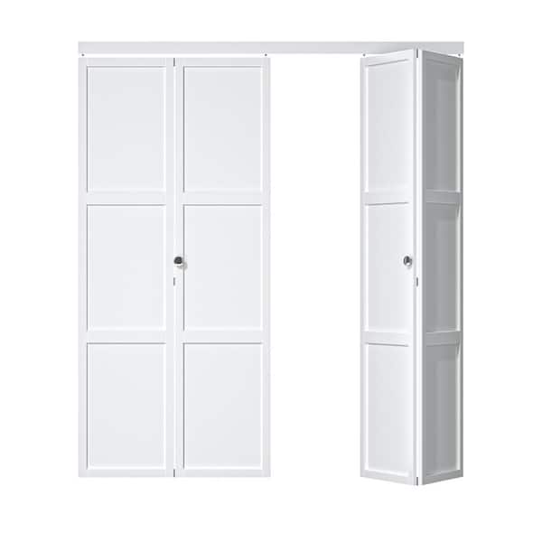 ARK DESIGN 72 in. x 80.5 in. 3-Lite Panel Composite Solid Core MDF White Finished Closet Bifold Door with Hardware