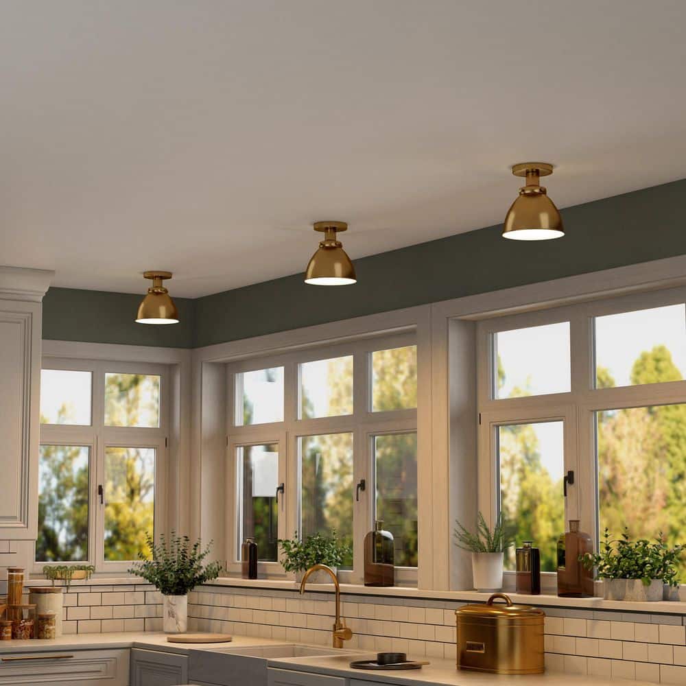 Elegant 8" Brushed Brass Dome Semi-Flush Mount Light