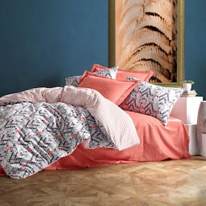 Orange Paradise Cotton Duvet Cover Set, Full Size Duvet Cover, 1-Duvet Cover, 1-Fitted Sheet and 2-Pillowcases Orange