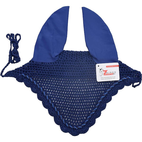 Horse Ear Fly Bonnet Net Hat Hood Mask Veil Full Hand Made Cotton in Royal Blue