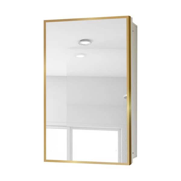 Zeus & Ruta 16 in. W x 28 in. H Rectangular Gold Framed Wall Mount or Recessed Medicine Cabinet with Mirror in White