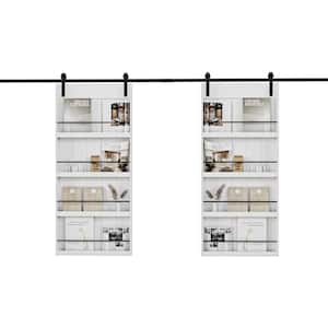 72 in. x 84 in. White Primed Composite MDF Shelves Sliding Barn Door with Hardware Kit and Soft Close