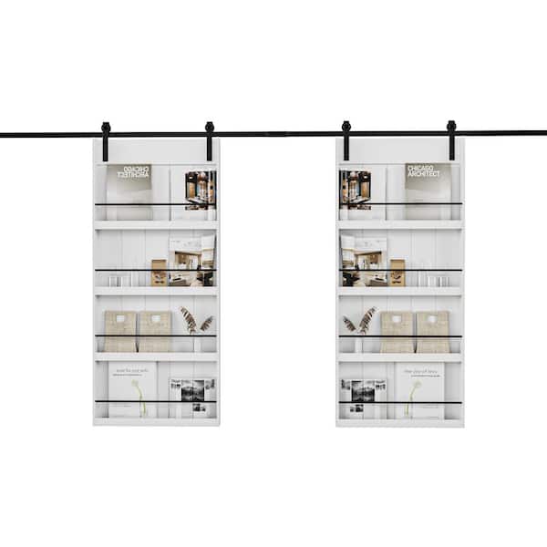 ARK DESIGN 72 in. x 84 in. White Primed Composite MDF Shelves Sliding Barn Door with Hardware Kit