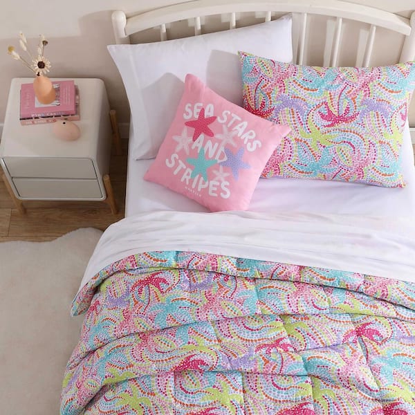 Nautica Sutton Palm Trees 3-Piece Rose/Aqua Microfiber Twin