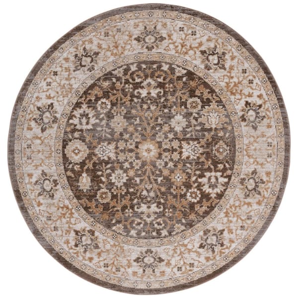 SAFAVIEH Hazel 6 ft. x 6 ft. Brown/Ivory Floral Medallion Round Area Rug