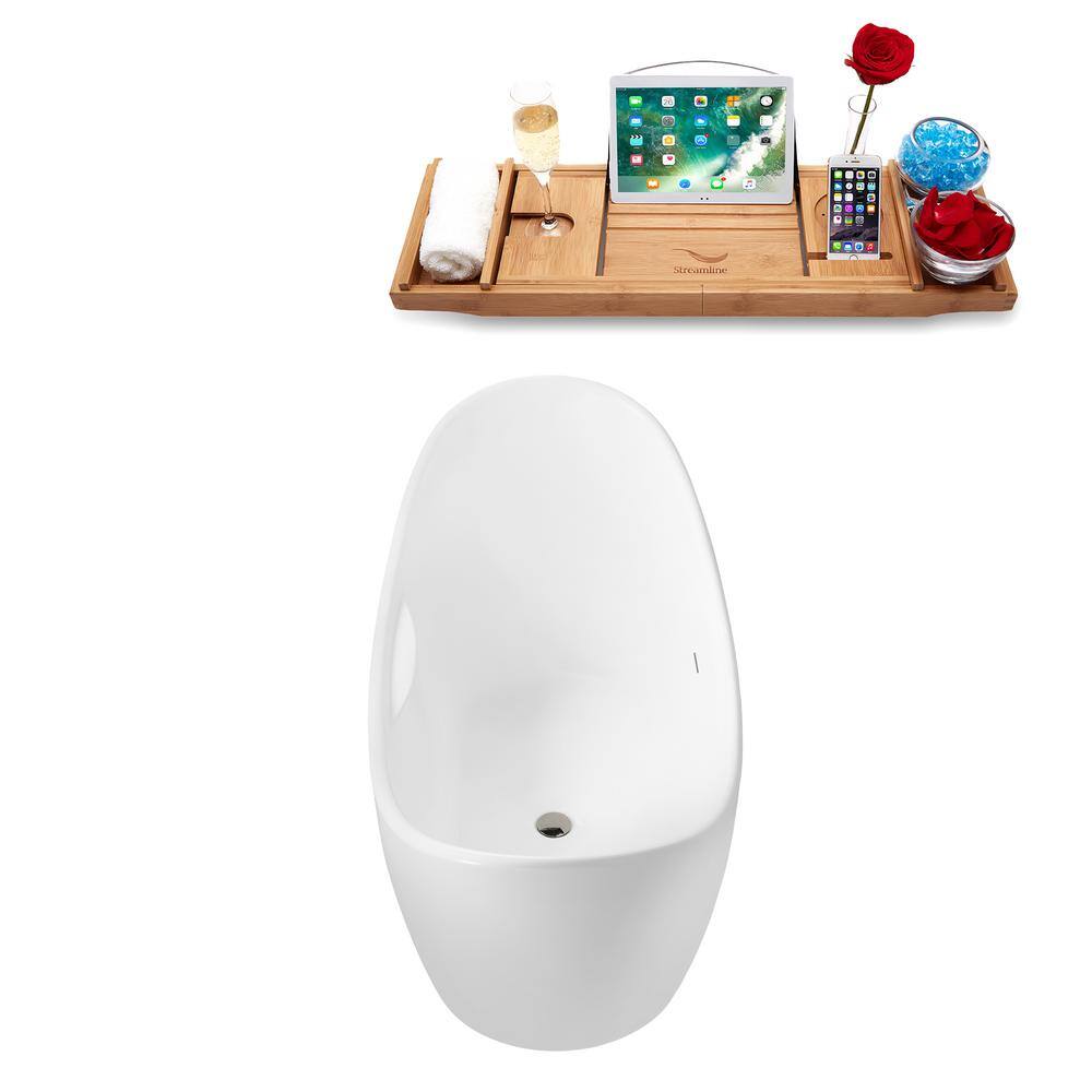 68" Glossy White Acrylic Double Slipper Freestanding Tub with Tray