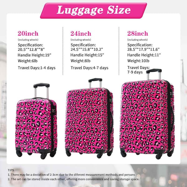 Polibi 3-Piece Hot Pink Leopard Hardshell Luggage Set with TSA