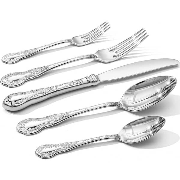 20-Piece Silver 18/10 Stainless Steel Flatware Set with Retro Royal Thick Handle (Service for 4), Dishwasher Safe