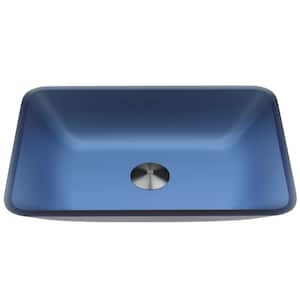 Matte Shell Sottile Royal Blue Glass 18 in. L x 13 in. W x 4 in. H Rectangular Vessel Bathroom Sink
