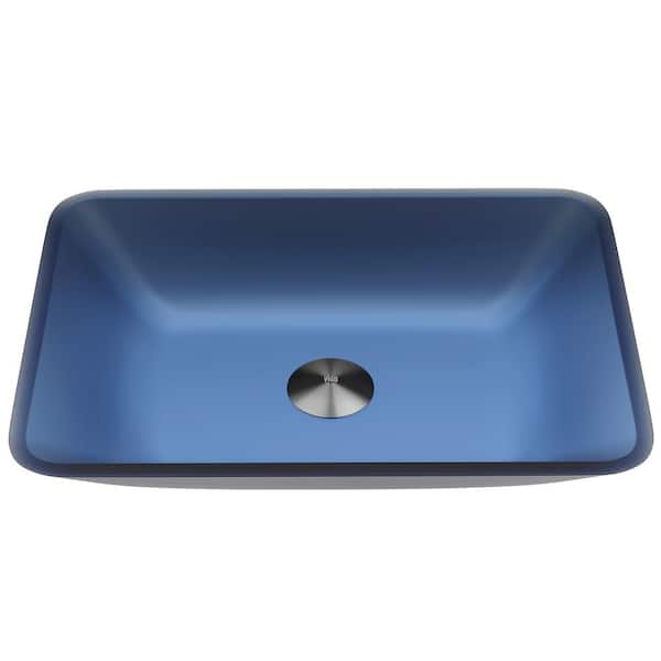 VIGO Matte Shell Sottile Royal Blue Glass 18 in. L x 13 in. W x 4 in. H Rectangular Vessel Bathroom Sink