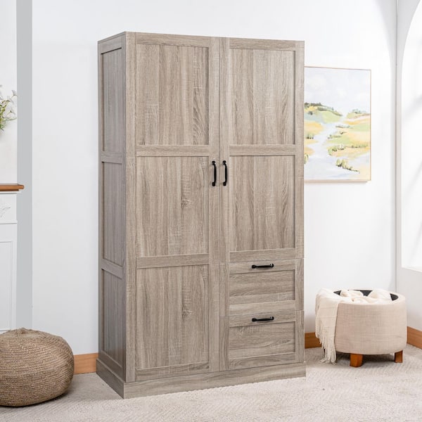 MAYKOOSH 71.06 in. Multipurpose Armoire Wardrobe Closet with Drawers, Vintage Oak Finish
