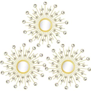 13.5 in. W x 13.5 in. H Rhinestone Wall Mirror Metal Starburst Mirrors Bling Home Decorative Hanging Wall Art Set of 3