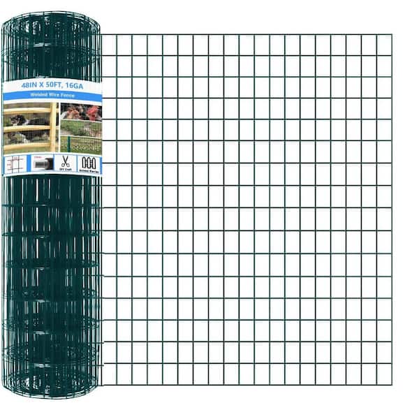48 in. PVC Coated Welded Metal Wire Garden Fence Green 50ft Roll Anti-Rust for Yard and Vegetable Protection