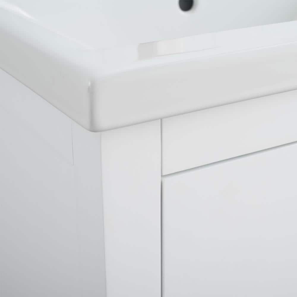 White and Golden Brushed Single Bathroom Vanity with Ceramic Top