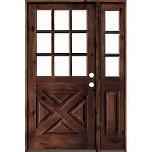 46 in. x 80 in. Alder 2-Panel Left-Hand/Inswing Clear Glass Red Mahogany Stain Wood Prehung Front Door w/Right Sidelite