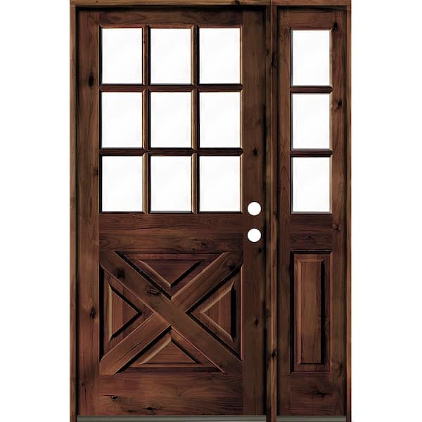 Krosswood Doors 46 in. x 80 in. Alder 2-Panel Left-Hand/Inswing Clear Glass Red Mahogany Stain Wood Prehung Front Door w/Right Sidelite