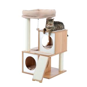 Wood Cat Tree Cat Tower With Double Condos Spacious Perch Sisal Scratching Post